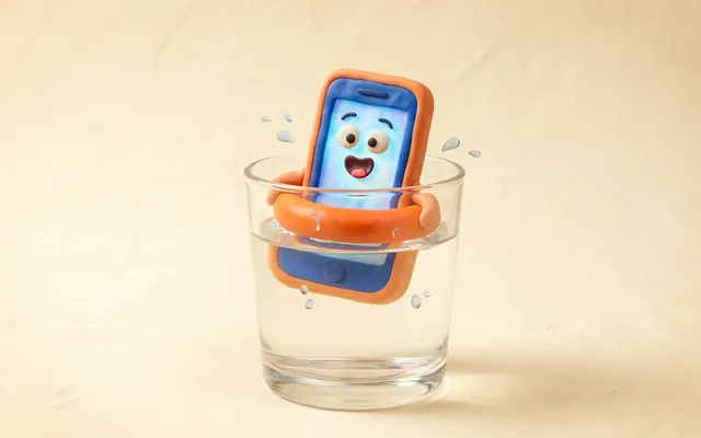 Móvil de plastilina nadando en un vaso de agua con un flotador naranja