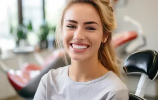 Chica en Clínica dental sonriendo, generada por Ia