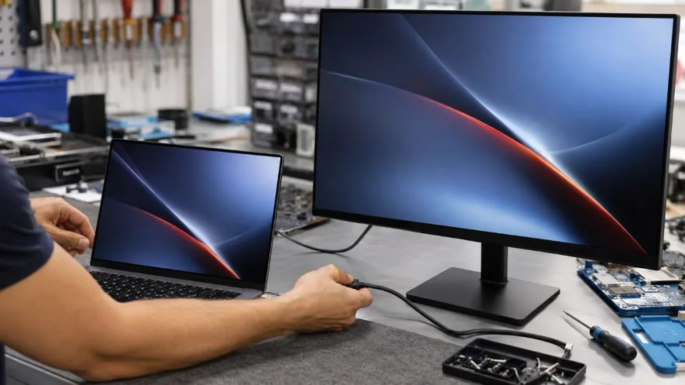 Conectar un portátil a un monitor externo por HDMI para comprobar si la pantalla negra es del panel