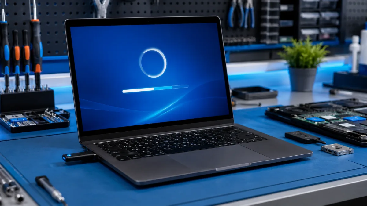 Pendrive USB de instalación junto a un portátil — reinstalar y formatear Windows en Sevilla