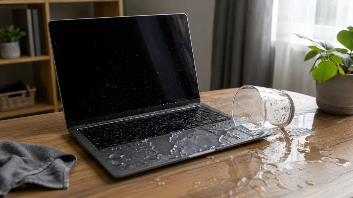 Portátil mojado con agua derramada sobre el teclado — reparación urgente en Sevilla