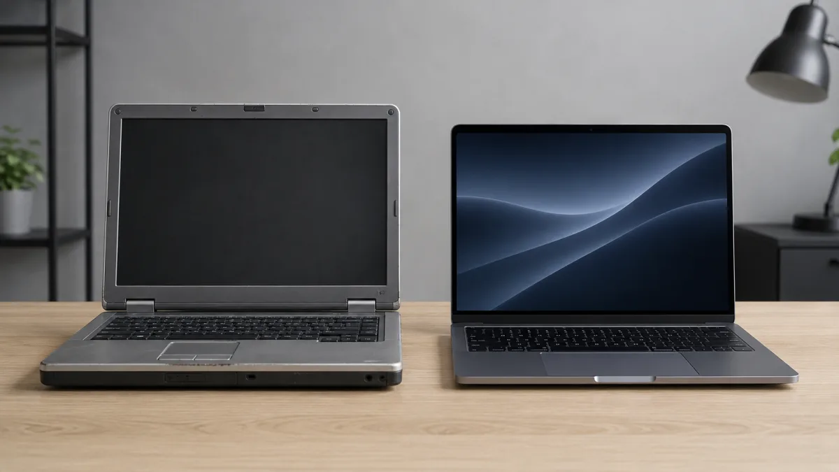 Portátil antiguo junto a un portátil moderno — renovar el equipo tras el fin de soporte de Windows 10